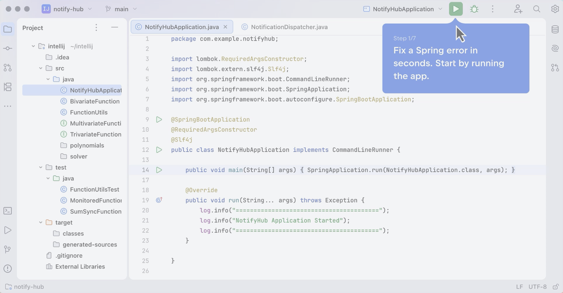 Light theme IntelliJ IDEA Spring editor used when an agent applies a short skill
